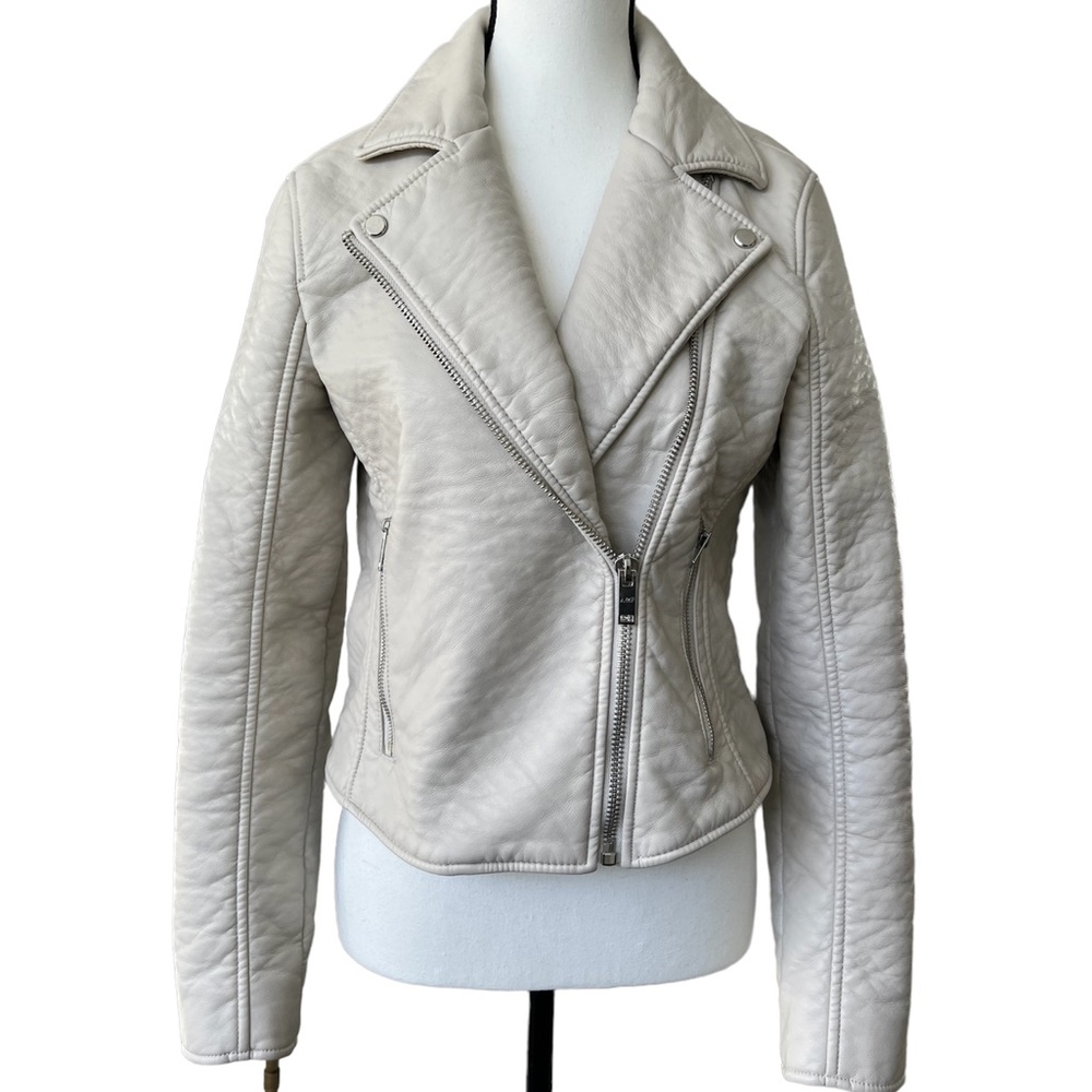 Abercrombie and Fitch vegan leather motorcycle jacket size medium cream …